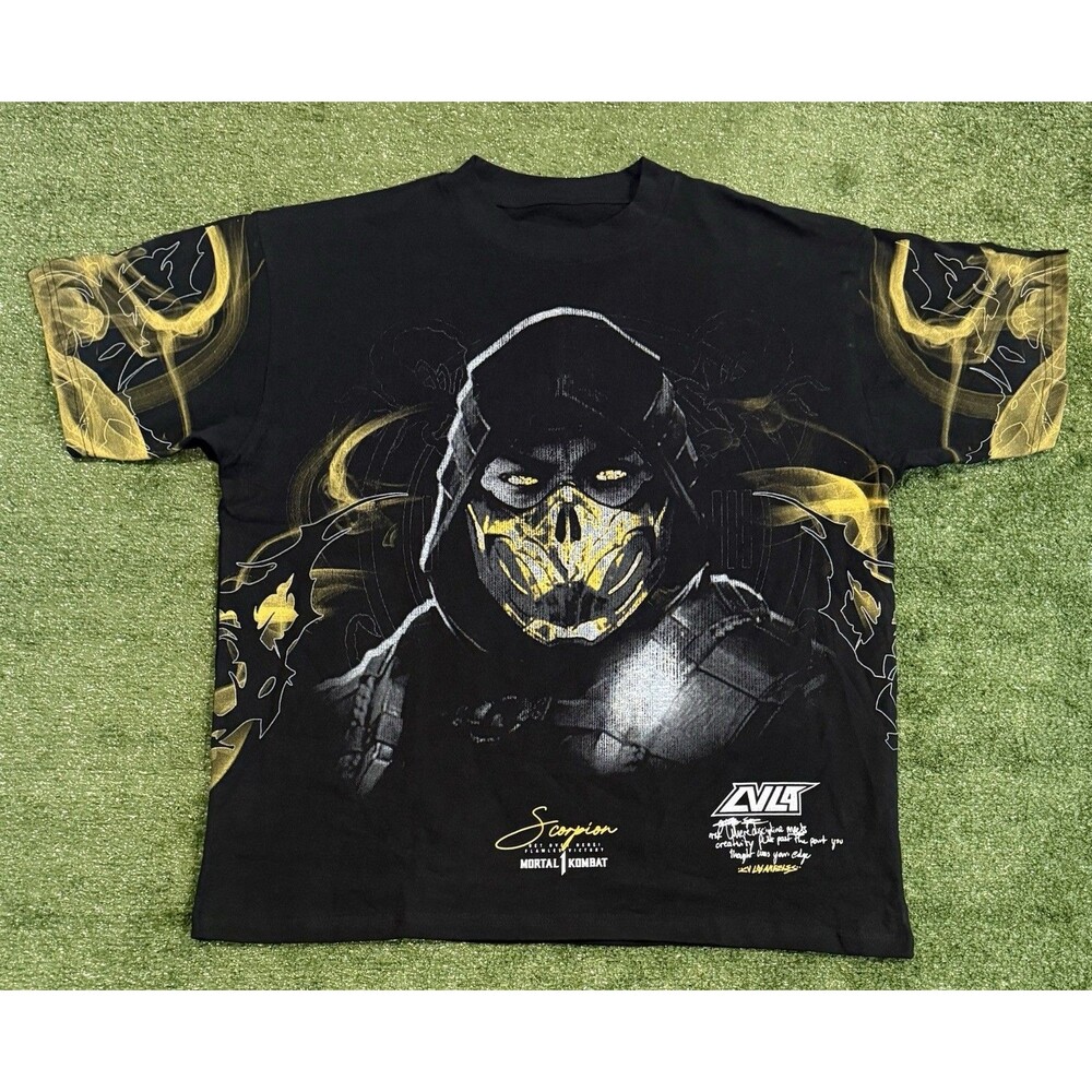 CVLA X Mortal Kombat Scorpion T-Shirt Size Large Front AOP Short Sleeve